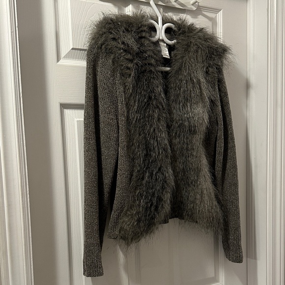 Lisa International Gray Faux Fur Chenille Sweater - Picture 7 of 11
